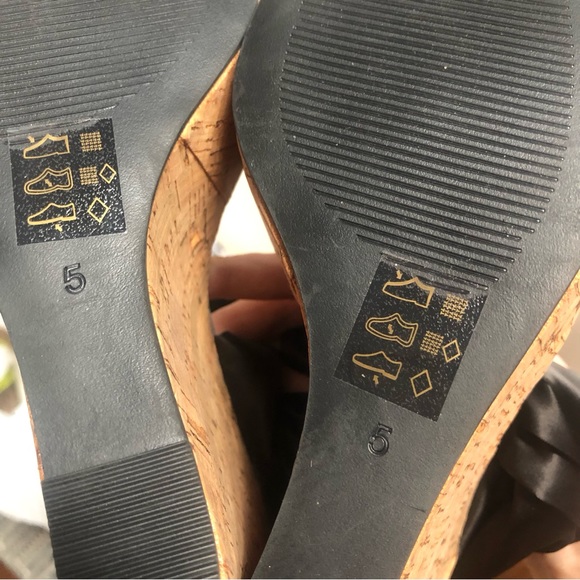 ❤️ASOS Black Twist Tie Leg Cork Wedges Satin Straps Strappy Leather Platforms - Picture 5 of 6